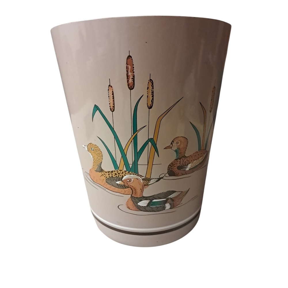 Vintage MCM Andre Richard Waste Basket Trash Can  Wooded Ducks  Made In Japan